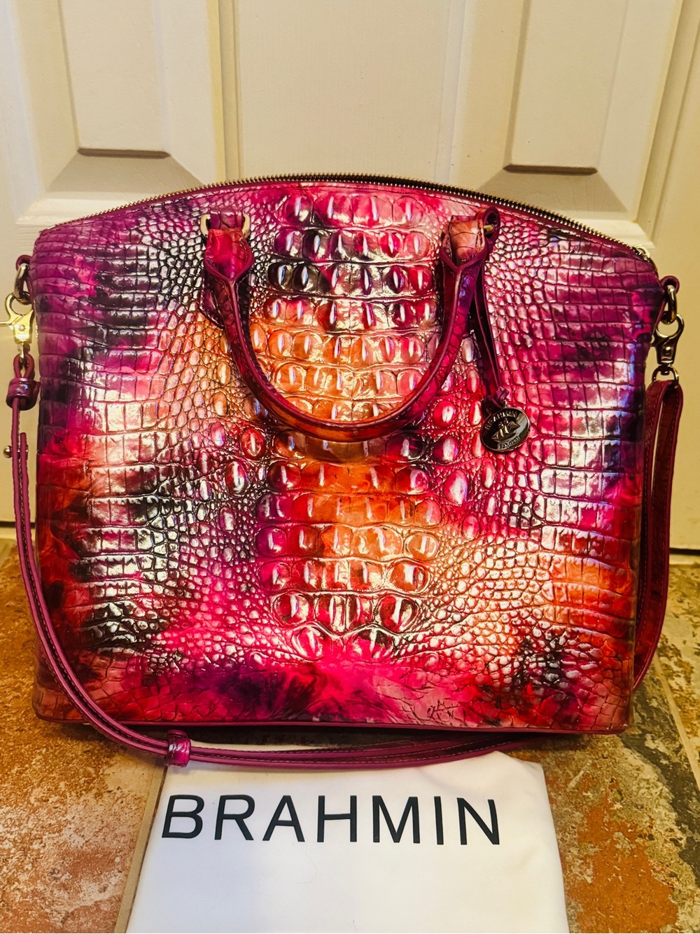 RARE! Brahmin Spiced Berry Large Duxbury Croc-Embossed Leather Satchel!